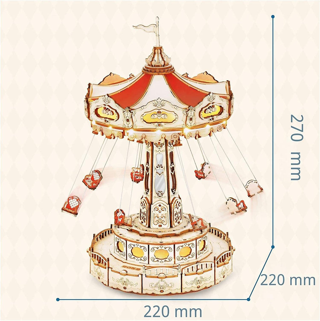 Robotime Rokr Magic Amusement Park Swing Ride 3D Wooden Puzzle | DIY Mechanical Music Box Kit