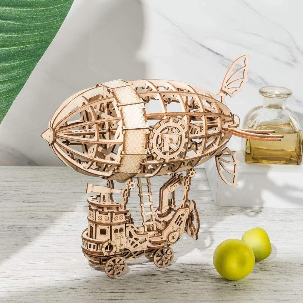 Robotime Mechanical 3D Puzzle Kit – Solar-Powered Steampunk Aircraft DIY Wooden Model