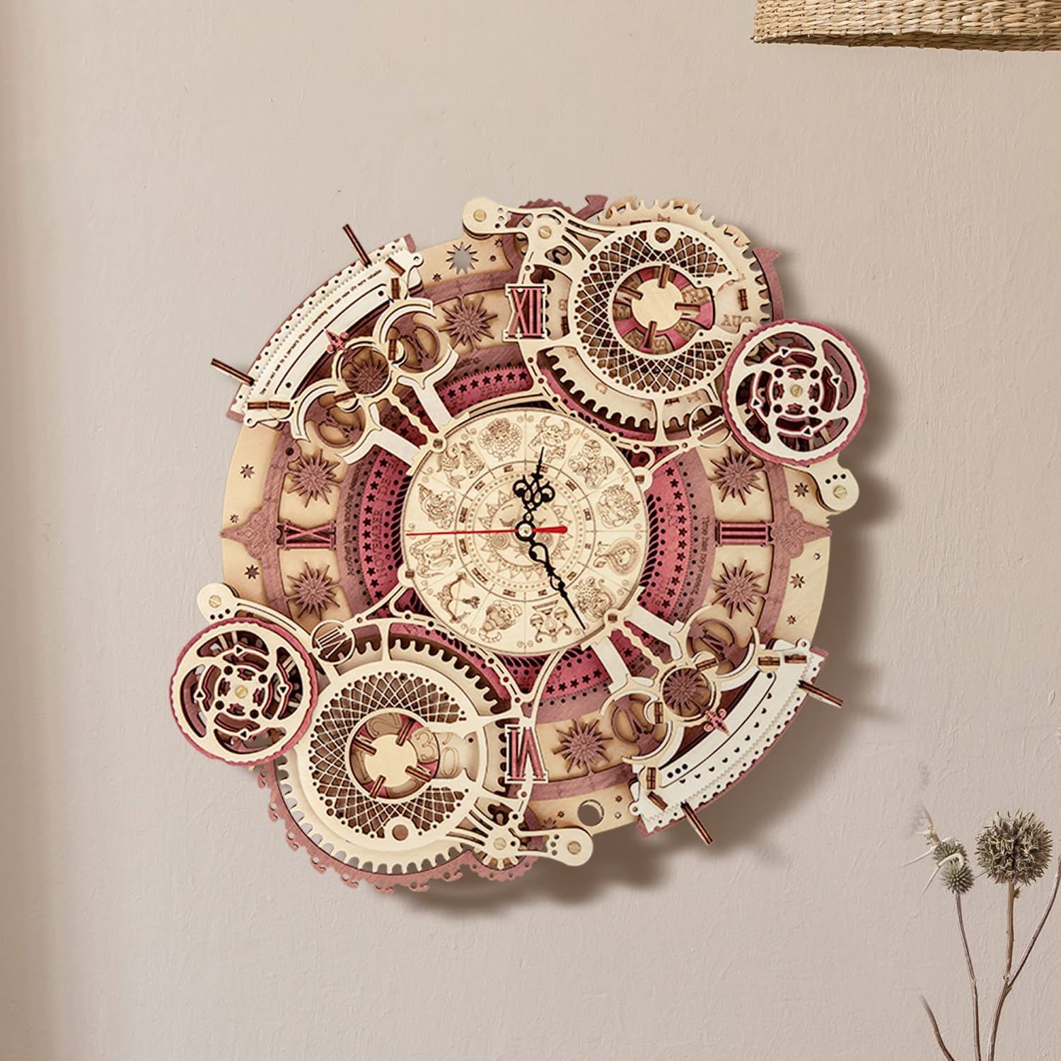 Zodiac Wall Clock 3D Wooden Puzzle Kit – DIY Mechanical Clock Model for Home Décor
