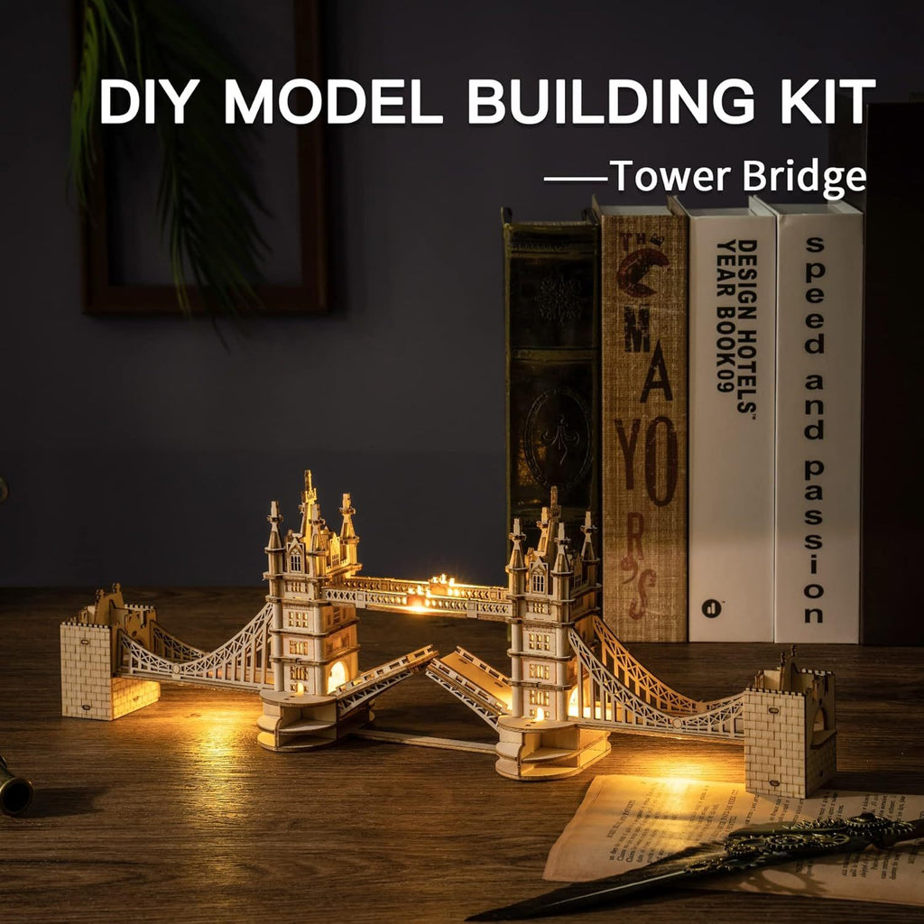 Robotime 3D Wooden Puzzle – London Tower Bridge Model Kit | DIY Construction Gift for Adults