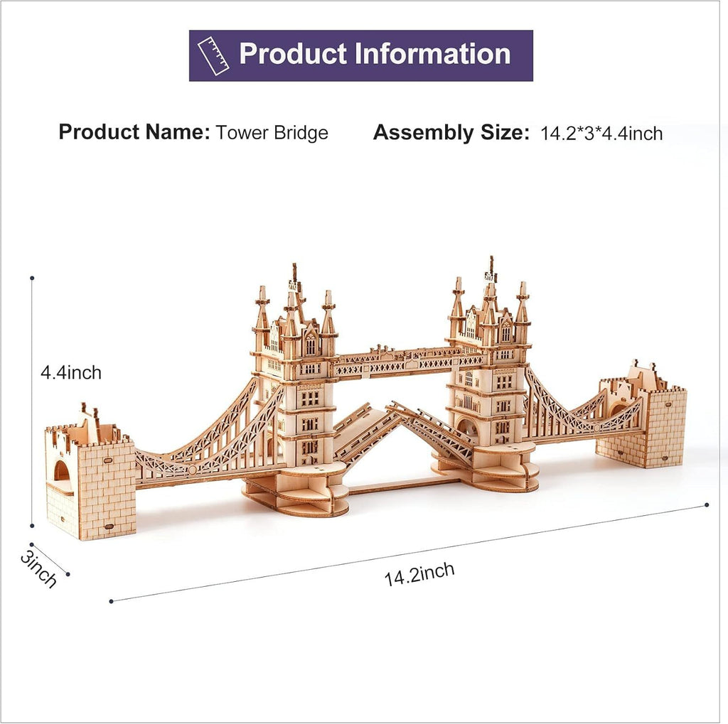 Robotime 3D Wooden Puzzle – London Tower Bridge Model Kit | DIY Construction Gift for Adults
