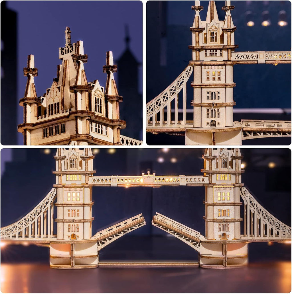 Robotime 3D Wooden Puzzle – London Tower Bridge Model Kit | DIY Construction Gift for Adults