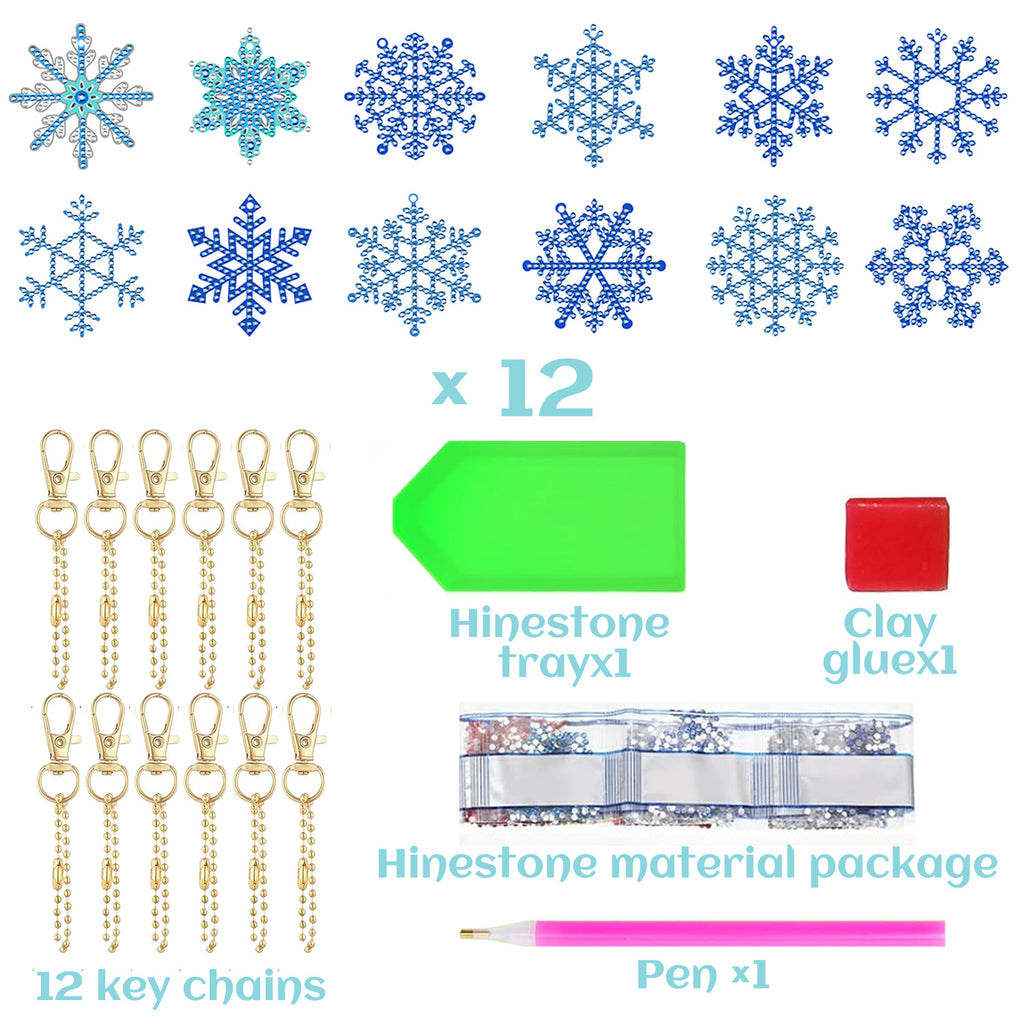 Snowflake Rhinestone Keychain Kit – 12-Piece DIY Acrylic Diamond Painting Set