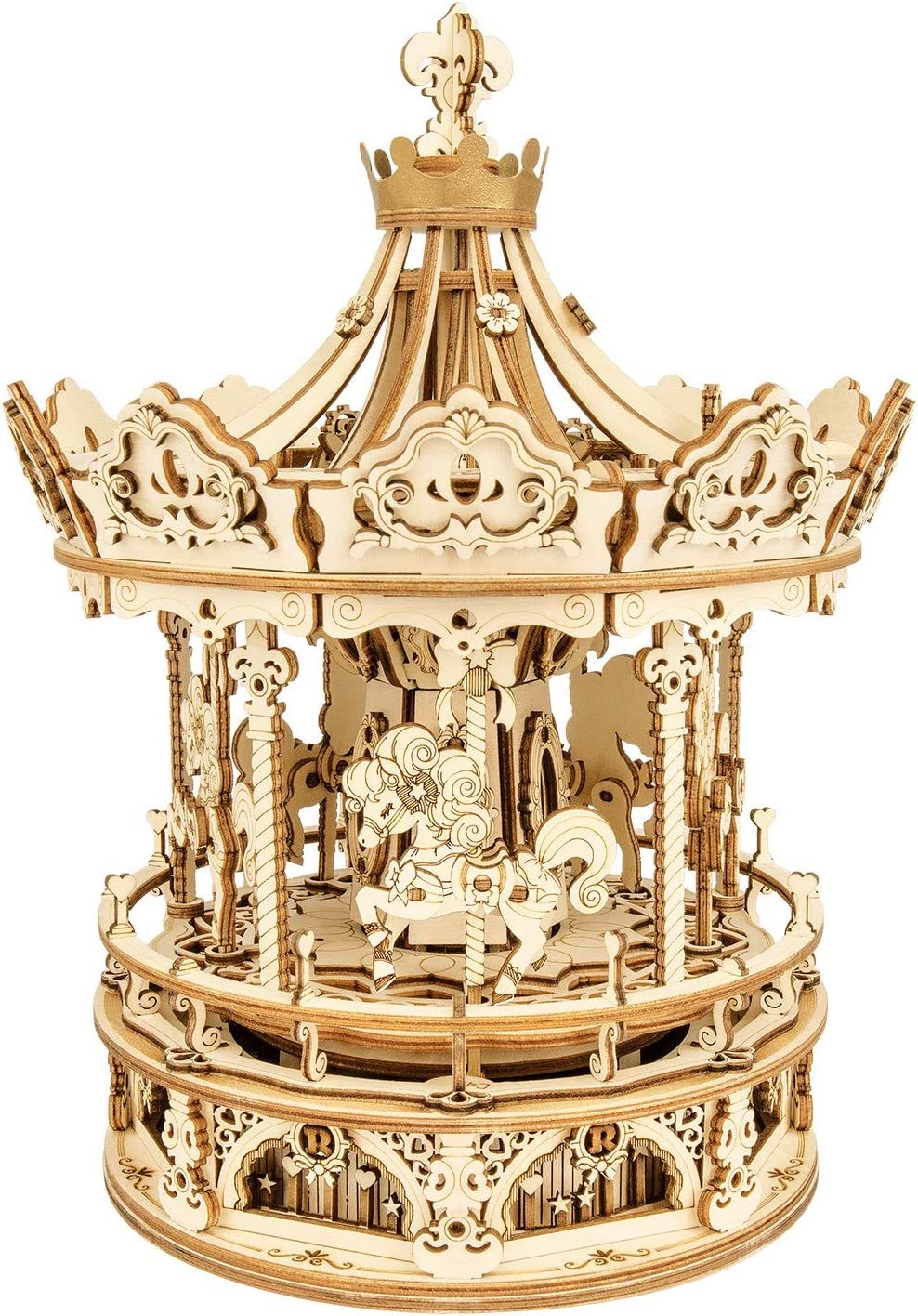 Robotime Rokr 3D Wooden Puzzle – Romantic Carousel | DIY Mechanical Music Box Model Kit