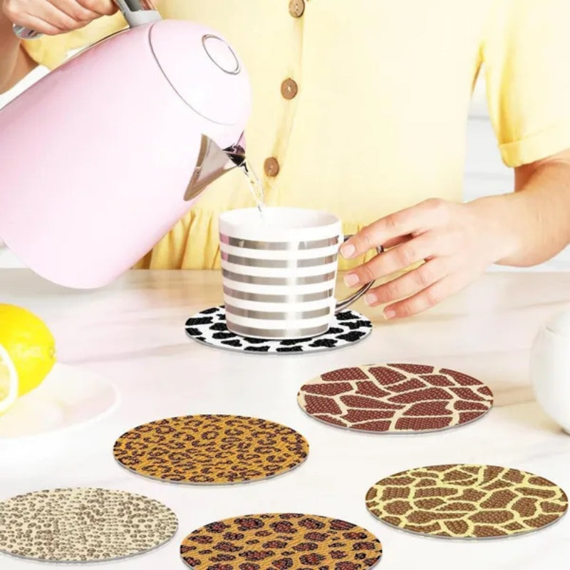 Wild Animals Rhinestone Art Coaster Kit – 8-Piece DIY Acrylic Diamond Painting Set