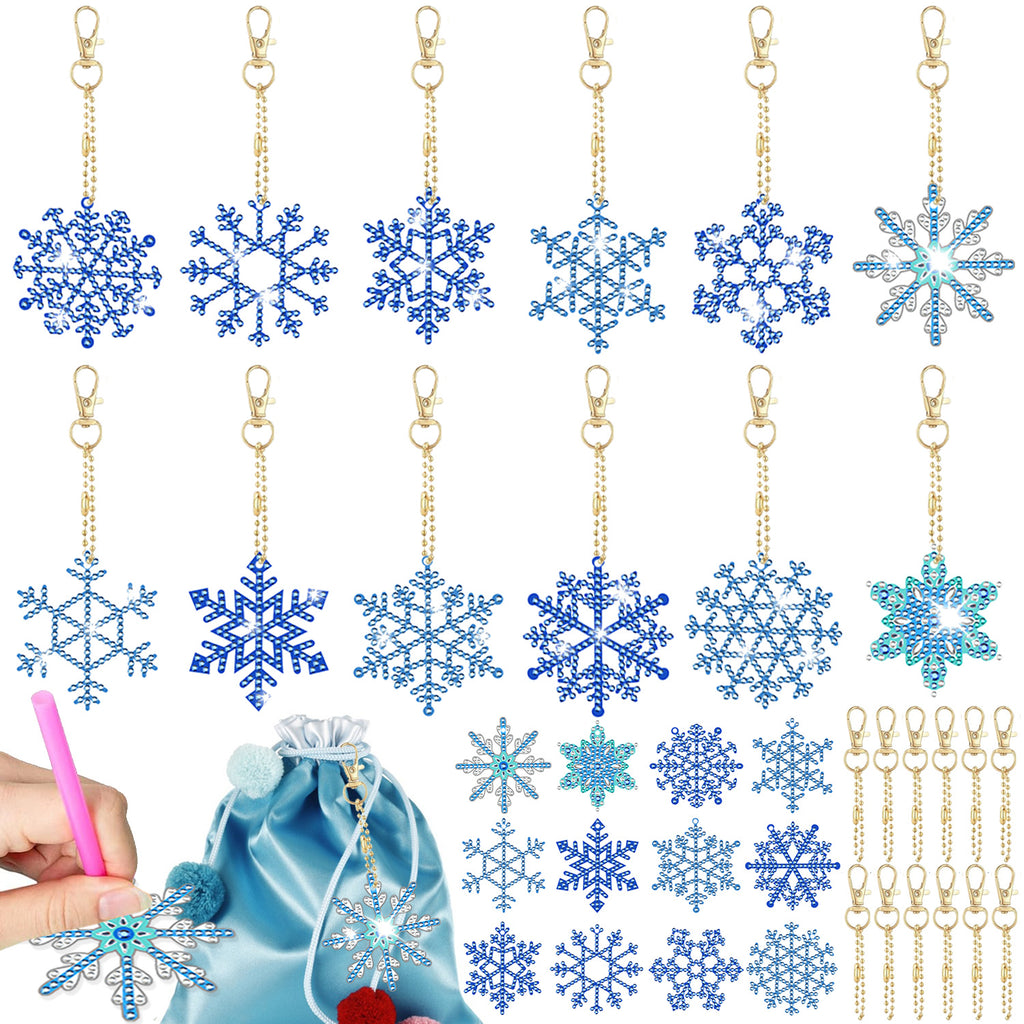 Snowflake Rhinestone Keychain Kit – 12-Piece DIY Acrylic Diamond Painting Set