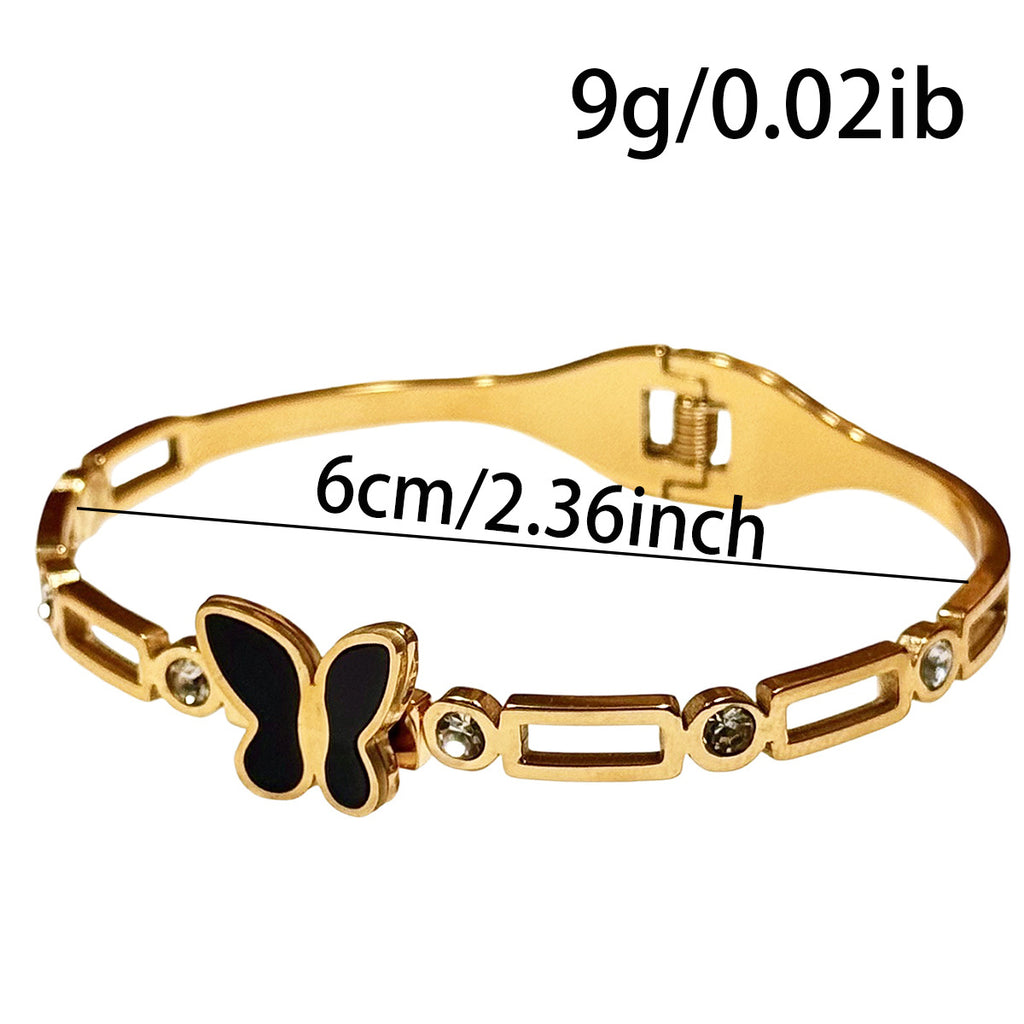 Gold Electroplated Pure Iron Cuff Bracelet Handmade Eco-Friendly Stainless Steel Butterfly Bangle – Rhinestone Accent