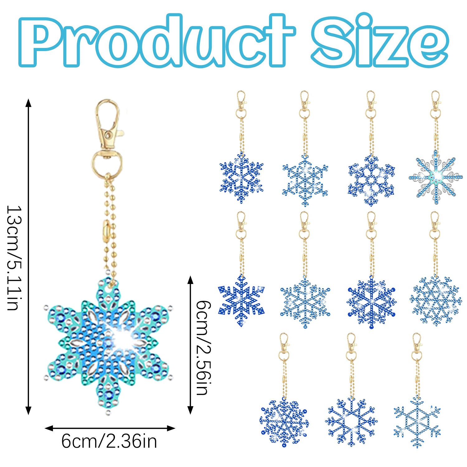 Snowflake Rhinestone Keychain Kit – 12-Piece DIY Acrylic Diamond Painting Set
