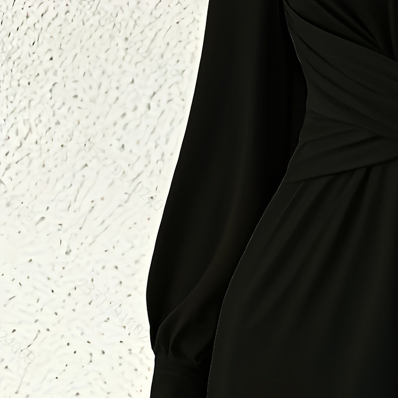 Elegant Cross V-Neck Jumpsuit | Mystic Mood Women’s Wide-Leg Pantsuit Women's Elegant Jumpsuit With Cross V-Neck & Long Sleeve Solid Color Belted For Office And Formal