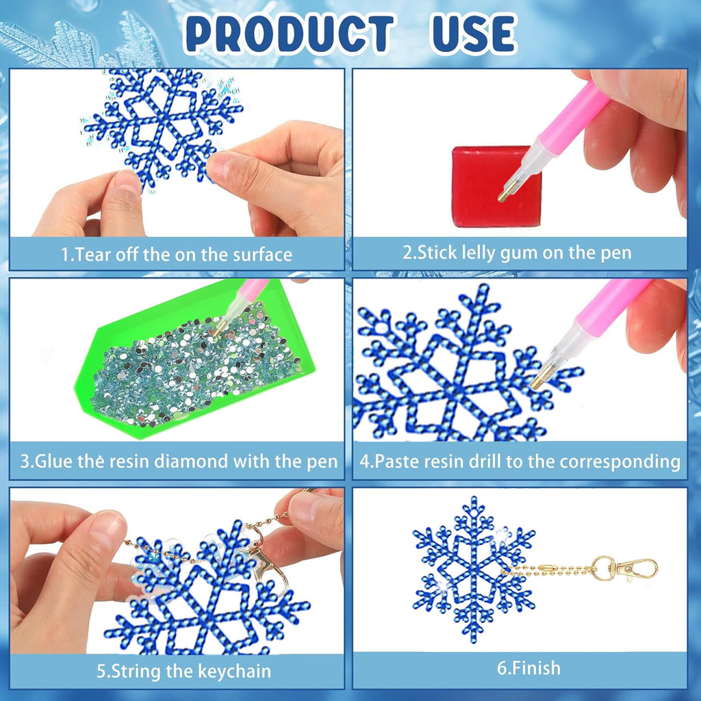 Snowflake Rhinestone Keychain Kit – 12-Piece DIY Acrylic Diamond Painting Set