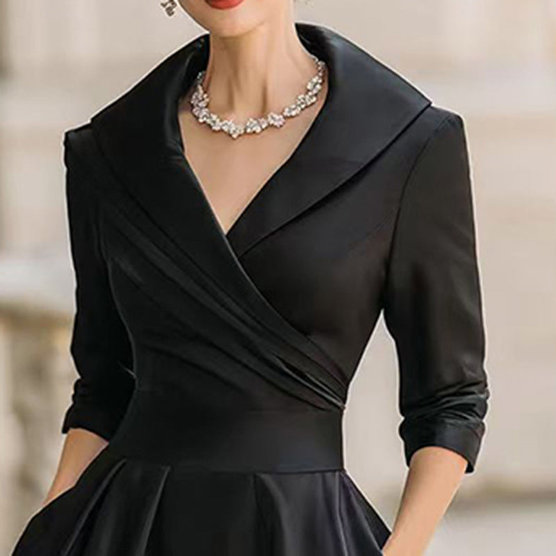 Elegant Cross V-Neck Midi Dress | Mystic Mood Flared Skirt with Pockets Women's  Spring Summer Formal Dress