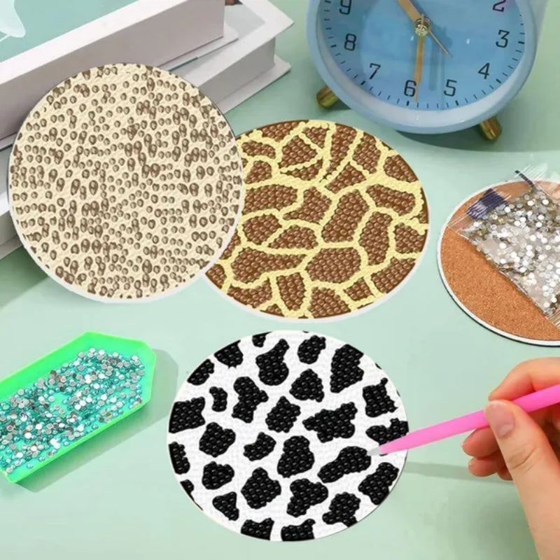 Wild Animals Rhinestone Art Coaster Kit – 8-Piece DIY Acrylic Diamond Painting Set