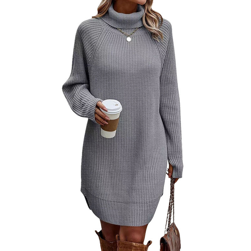 Cozy & Chic Turtleneck Sweater Mini Dress – Long Sleeve Knit Pullover for Fall