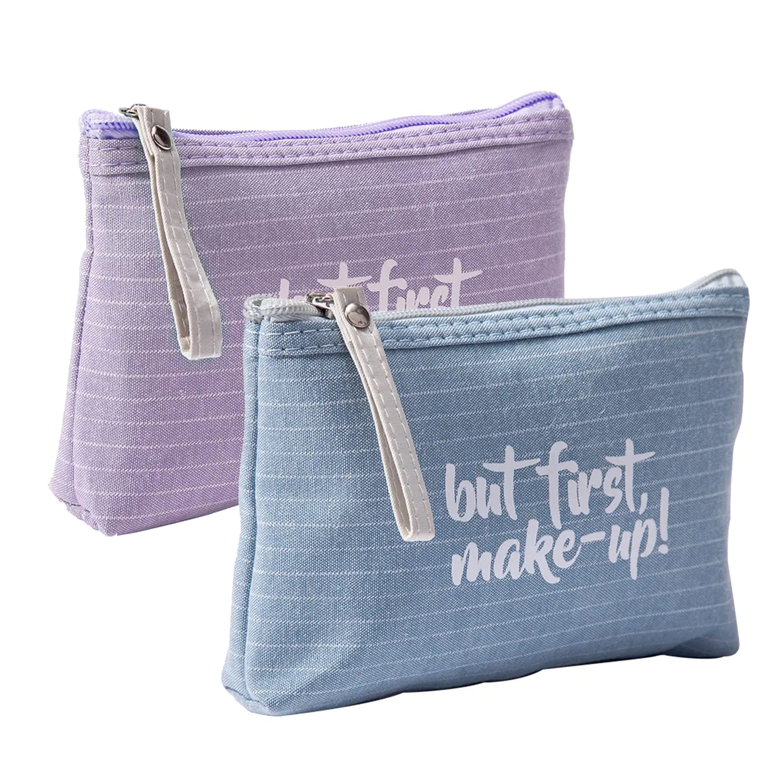 Qikuver Canvas Cosmetic Bags 2 Pieces Cosmetic Bags for Women Makeup bag Cute Cosmetic Bag Organizer Small Mini Makeup Pouch for Purse Toiletry Bag