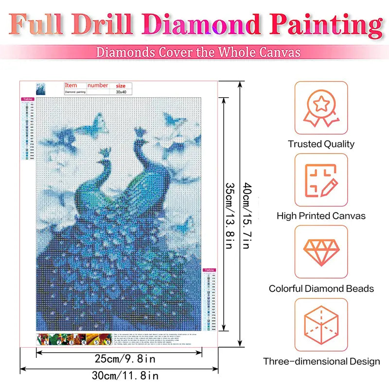 5D Diamond Painting Kit – Majestic Peacock DIY Art Craft