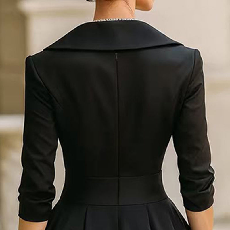 Elegant Cross V-Neck Midi Dress | Mystic Mood Flared Skirt with Pockets Women's  Spring Summer Formal Dress