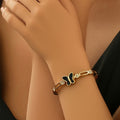 Gold Electroplated Pure Iron Cuff Bracelet Handmade Eco-Friendly Stainless Steel Butterfly Bangle – Rhinestone Accent