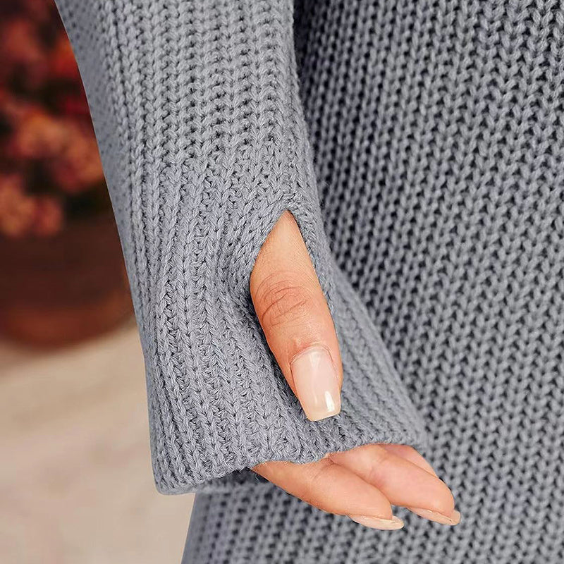 Cozy & Chic Turtleneck Sweater Mini Dress – Long Sleeve Knit Pullover for Fall