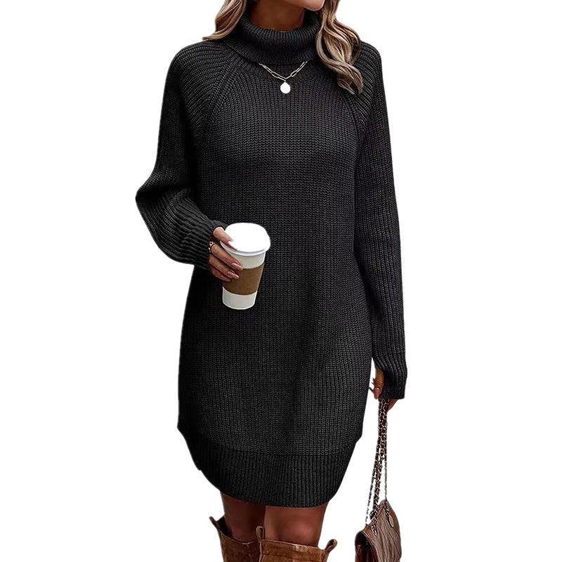 Cozy & Chic Turtleneck Sweater Mini Dress – Long Sleeve Knit Pullover for Fall