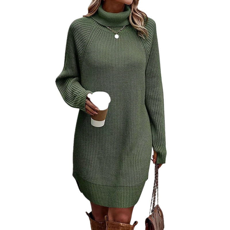 Cozy & Chic Turtleneck Sweater Mini Dress – Long Sleeve Knit Pullover for Fall