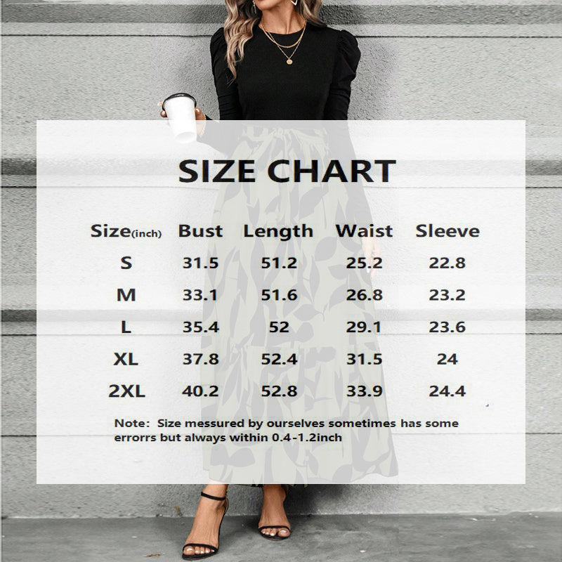 Round Neck Patchwork Maxi Dress | Mystic Mood Long Sleeve Pleated Dresh Waist Bow For Spring & Fall