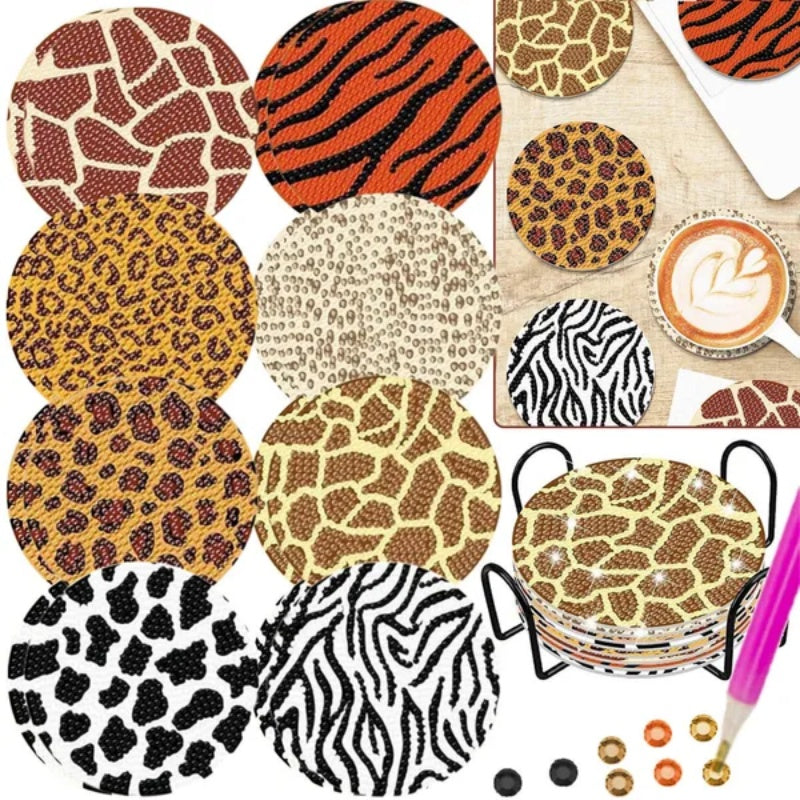 Wild Animals Rhinestone Art Coaster Kit – 8-Piece DIY Acrylic Diamond Painting Set