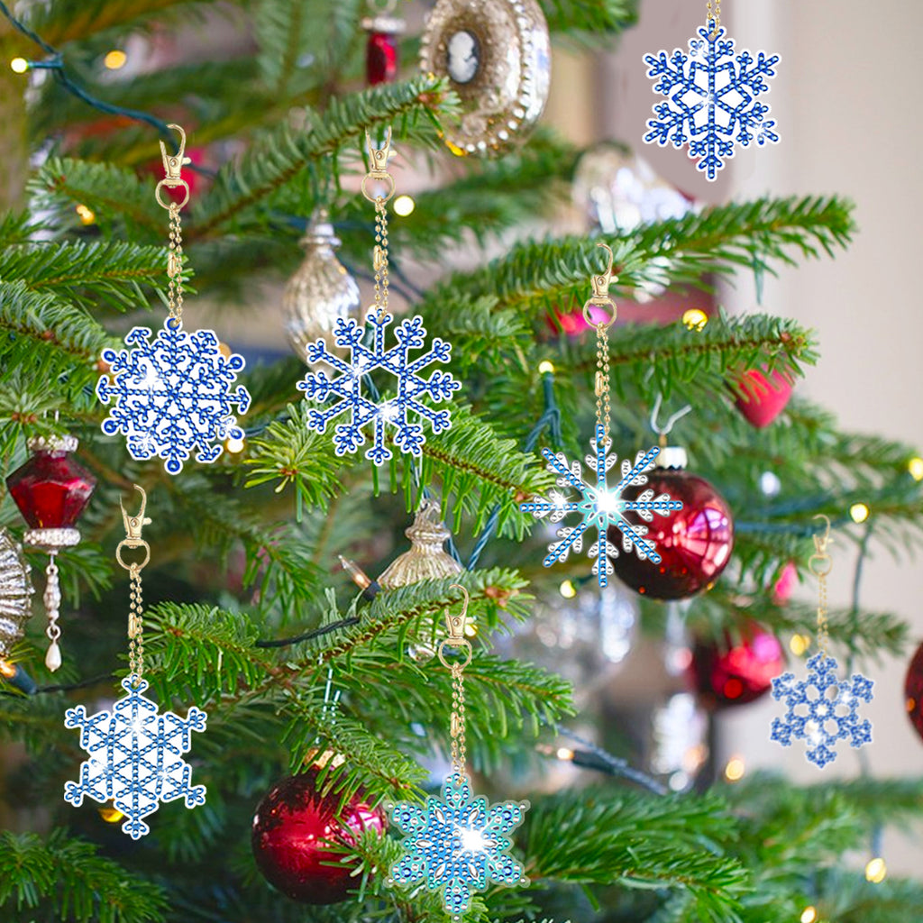 Snowflake Rhinestone Keychain Kit – 12-Piece DIY Acrylic Diamond Painting Set