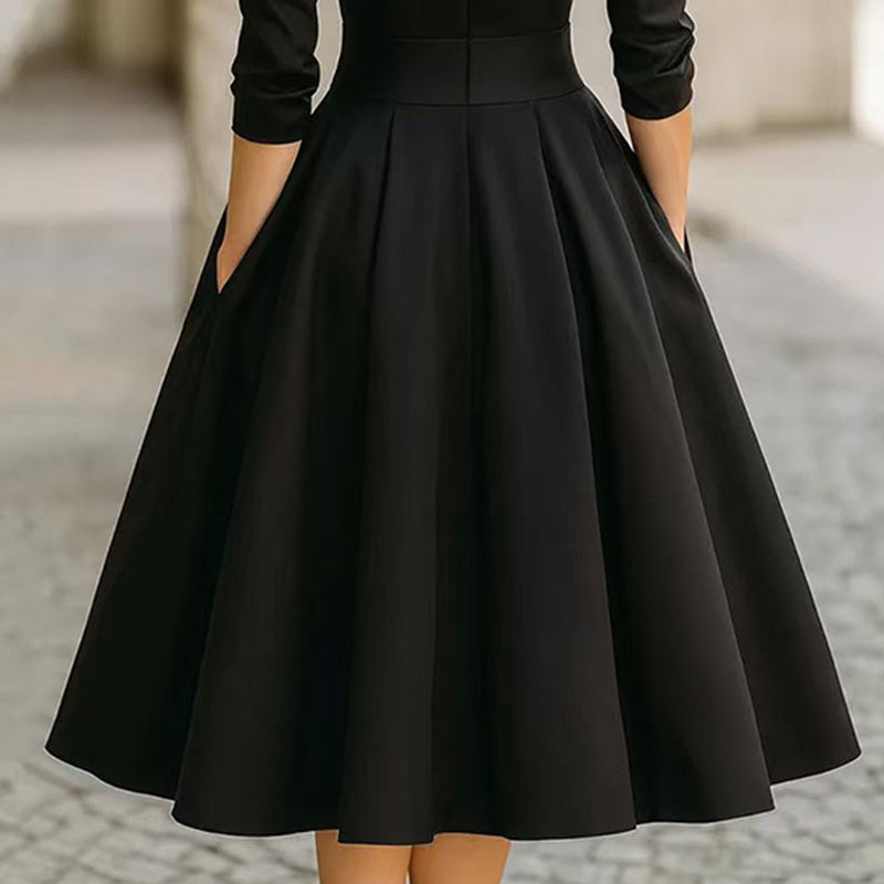 Elegant Cross V-Neck Midi Dress | Mystic Mood Flared Skirt with Pockets Women's  Spring Summer Formal Dress