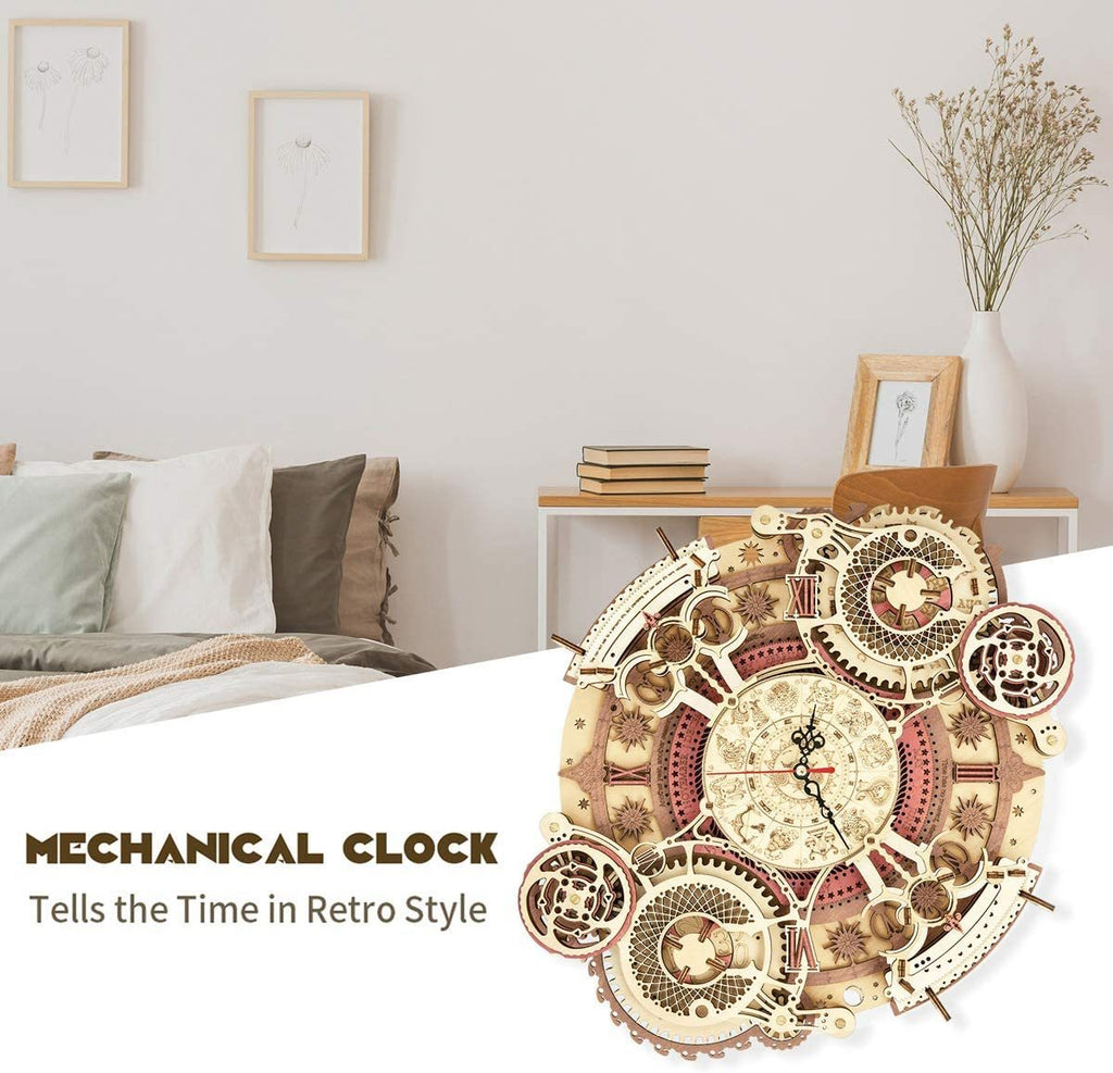 Zodiac Wall Clock 3D Wooden Puzzle Kit – DIY Mechanical Clock Model for Home Décor