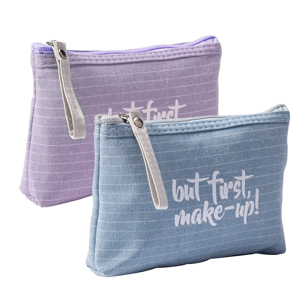 Qikuver Canvas Cosmetic Bags 2 Pieces Cosmetic Bags for Women Makeup bag Cute Cosmetic Bag Organizer Small Mini Makeup Pouch for Purse Toiletry Bag